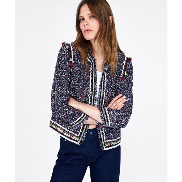 Zara Tweed Blazer with Trim Size Medium - Picture 7 of 7